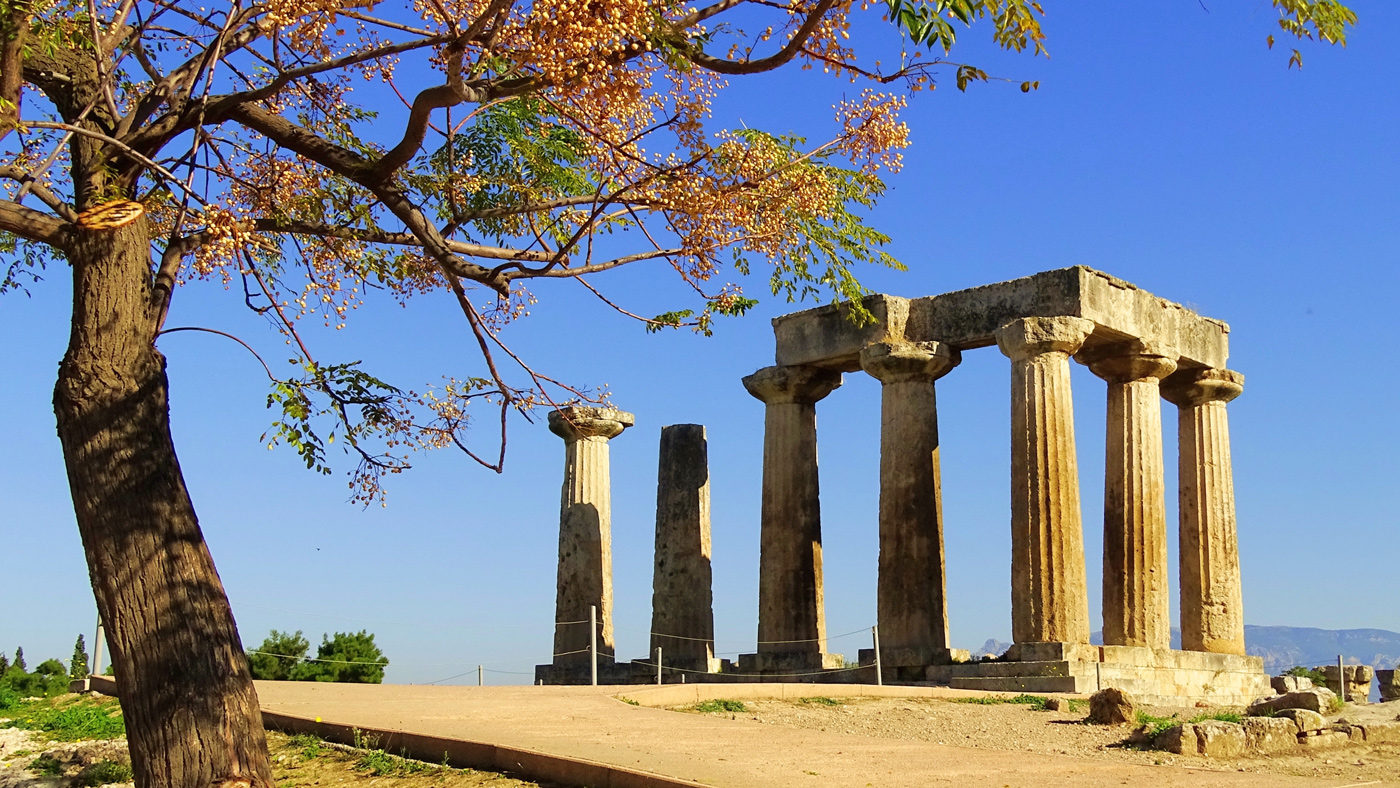 Ruins of an ancient Greek temple in Corinth